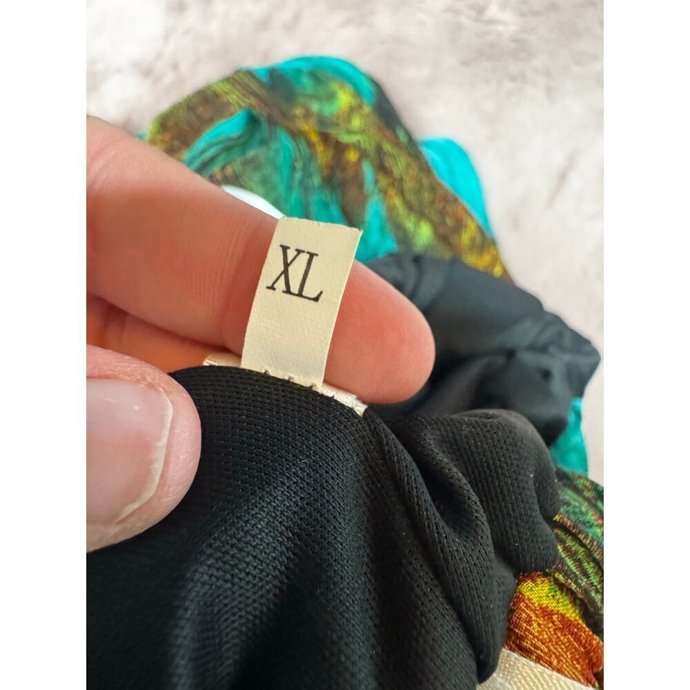 Afibi Women’s XL Peacock Print Maxi Skirt Teal Boho Flowy - Elastic Waist - Picture 4 of 8